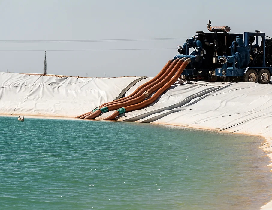Water Transfer - water transferring Pump truck in the process of transferring water